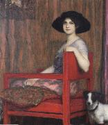 Fernand Khnopff Mary von Stuck in a Red Armchair oil painting on canvas